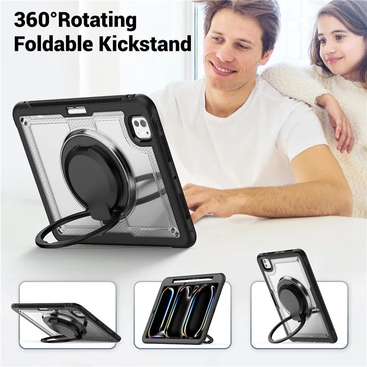 For iPad Pro 11 (2024) M4 A2836 Case Shockproof PC+TPU Tablet Cover with Kickstand, Pencil Holder