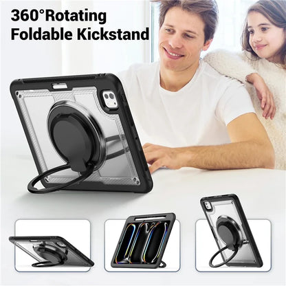 For iPad Pro 11 (2024) M4 A2836 Case Shockproof PC+TPU Tablet Cover with Kickstand, Pencil Holder