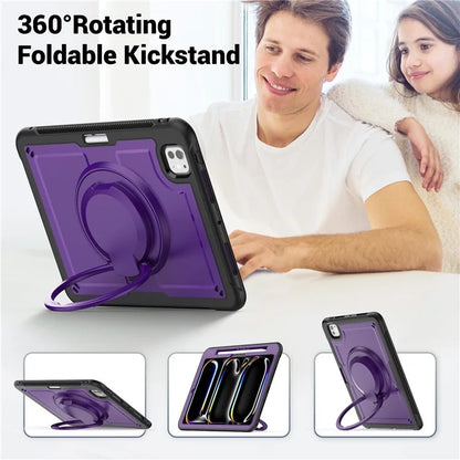 For iPad Pro 11 (2024) M4 A2836 Case Shockproof PC+TPU Tablet Cover with Kickstand, Pencil Holder