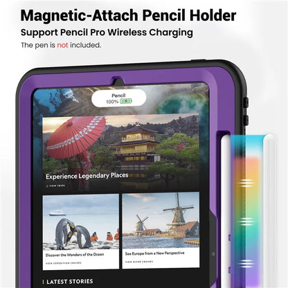 For iPad Pro 11 (2024) M4 A2836 Case Shockproof PC+TPU Tablet Cover with Kickstand, Pencil Holder