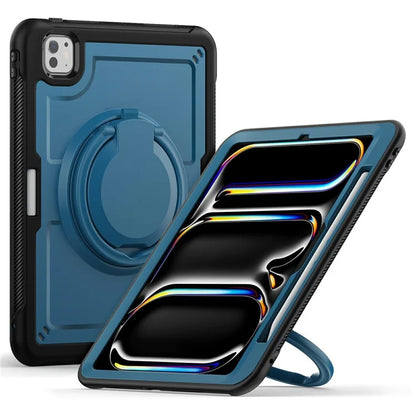 For iPad Pro 11 (2024) M4 A2836 Case PC+TPU Kickstand Tablet Cover with Pencil Holder, Shoulder Strap