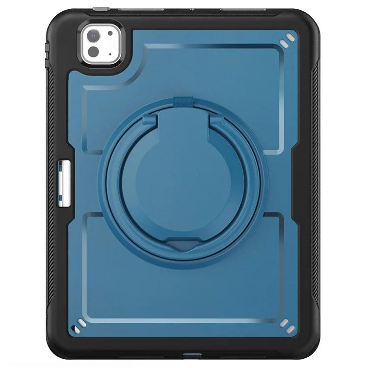 For iPad Pro 11 (2024) M4 A2836 Case PC+TPU Kickstand Tablet Cover with Pencil Holder, Shoulder Strap