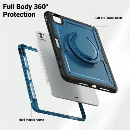 For iPad Pro 11 (2024) M4 A2836 Case PC+TPU Kickstand Tablet Cover with Pencil Holder, Shoulder Strap
