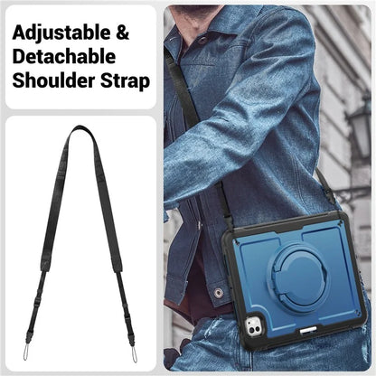 For iPad Pro 11 (2024) M4 A2836 Case PC+TPU Kickstand Tablet Cover with Pencil Holder, Shoulder Strap
