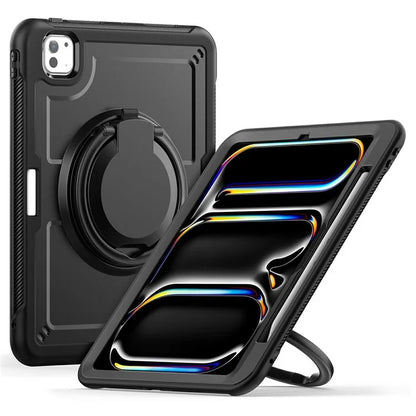 For iPad Pro 11 (2024) M4 A2836 Case PC+TPU Kickstand Tablet Cover with Pencil Holder, Shoulder Strap