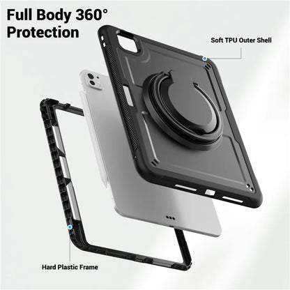 For iPad Pro 11 (2024) M4 A2836 Case PC+TPU Kickstand Tablet Cover with Pencil Holder, Shoulder Strap