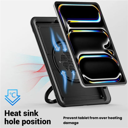 For iPad Pro 11 (2024) M4 A2836 Case PC+TPU Kickstand Tablet Cover with Pencil Holder, Shoulder Strap
