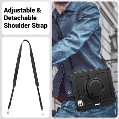 For iPad Pro 11 (2024) M4 A2836 Case PC+TPU Kickstand Tablet Cover with Pencil Holder, Shoulder Strap