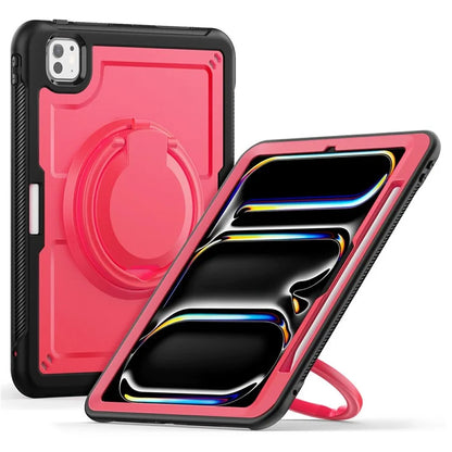 For iPad Pro 11 (2024) M4 A2836 Case PC+TPU Kickstand Tablet Cover with Pencil Holder, Shoulder Strap