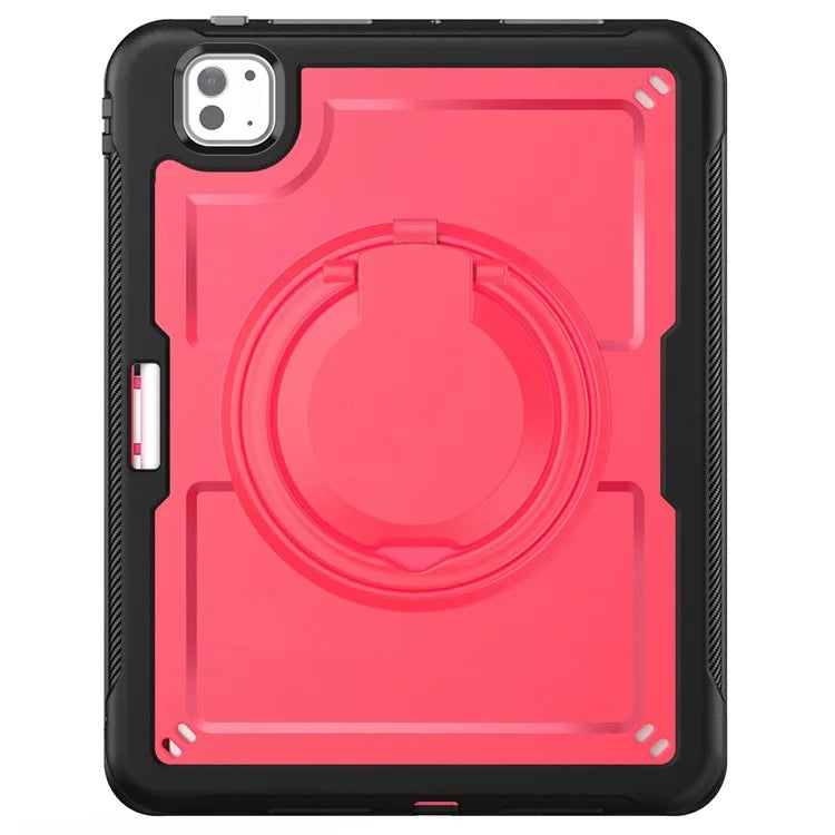 For iPad Pro 11 (2024) M4 A2836 Case PC+TPU Kickstand Tablet Cover with Pencil Holder, Shoulder Strap
