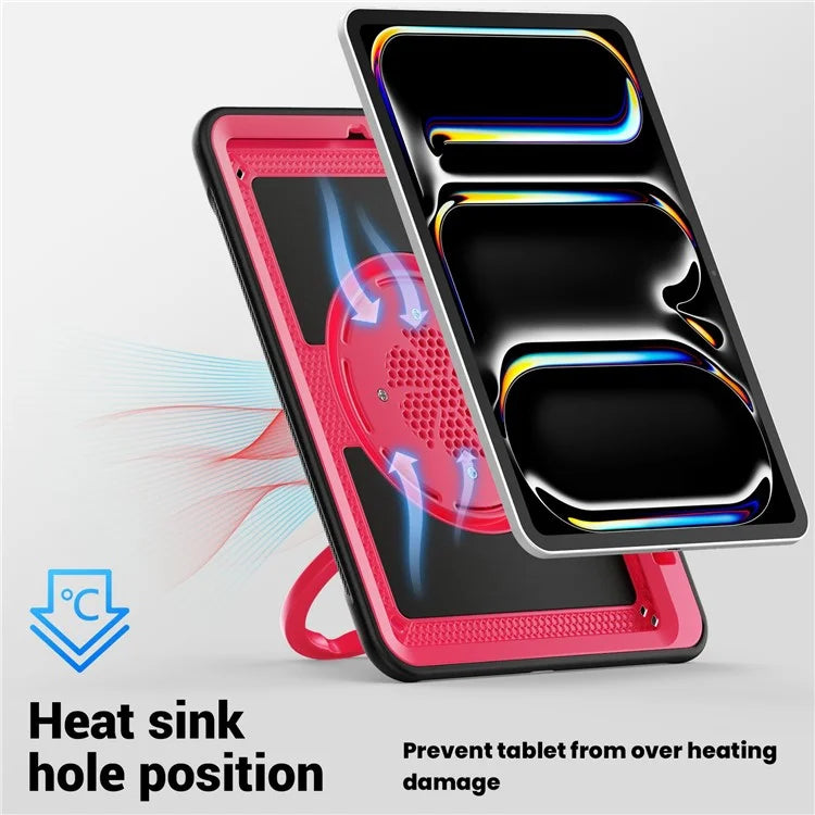 For iPad Pro 11 (2024) M4 A2836 Case PC+TPU Kickstand Tablet Cover with Pencil Holder, Shoulder Strap