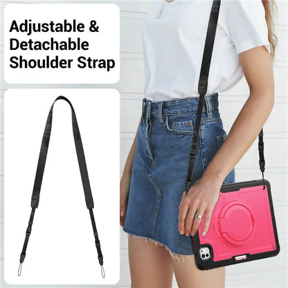 For iPad Pro 11 (2024) M4 A2836 Case PC+TPU Kickstand Tablet Cover with Pencil Holder, Shoulder Strap