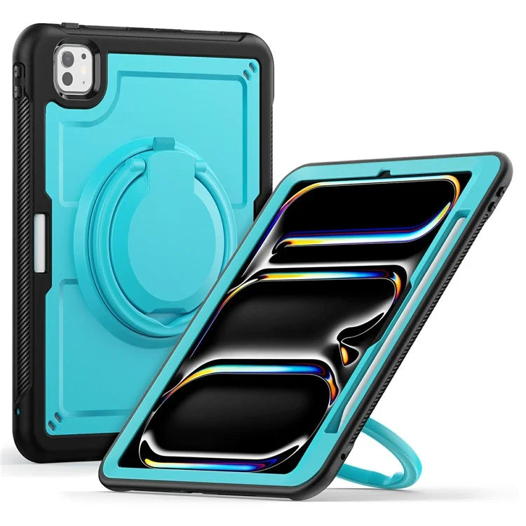 For iPad Pro 11 (2024) M4 A2836 Case PC+TPU Kickstand Tablet Cover with Pencil Holder, Shoulder Strap