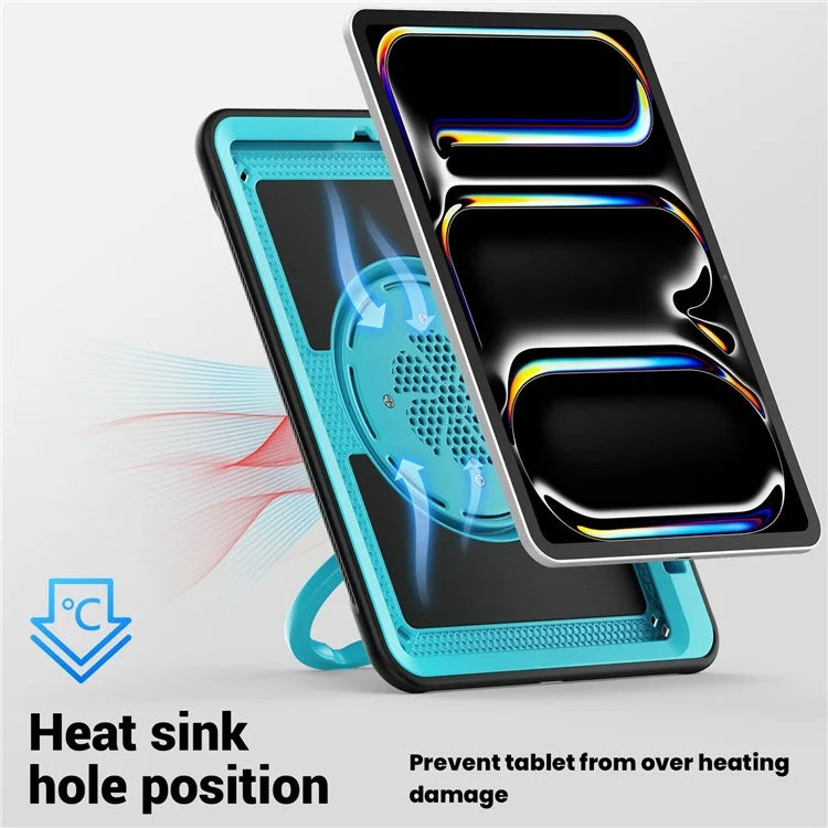 For iPad Pro 11 (2024) M4 A2836 Case PC+TPU Kickstand Tablet Cover with Pencil Holder, Shoulder Strap