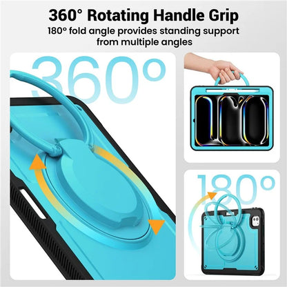 For iPad Pro 11 (2024) M4 A2836 Case PC+TPU Kickstand Tablet Cover with Pencil Holder, Shoulder Strap