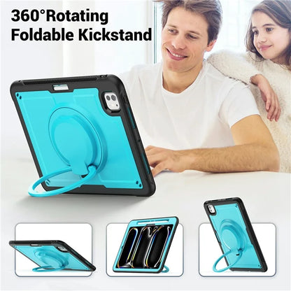 For iPad Pro 11 (2024) M4 A2836 Case PC+TPU Kickstand Tablet Cover with Pencil Holder, Shoulder Strap