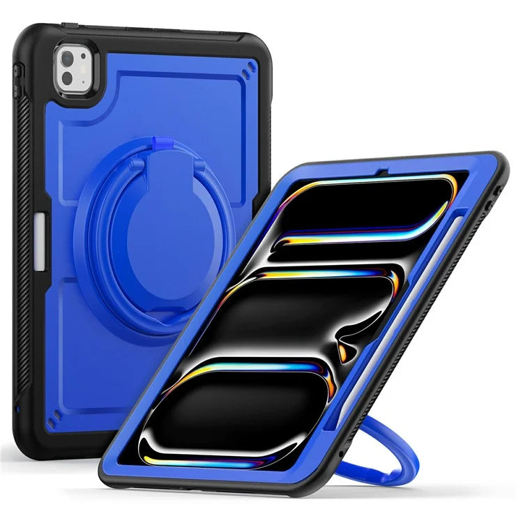For iPad Pro 11 (2024) M4 A2836 Case PC+TPU Kickstand Tablet Cover with Pencil Holder, Shoulder Strap