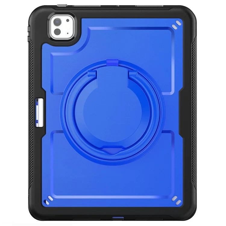 For iPad Pro 11 (2024) M4 A2836 Case PC+TPU Kickstand Tablet Cover with Pencil Holder, Shoulder Strap