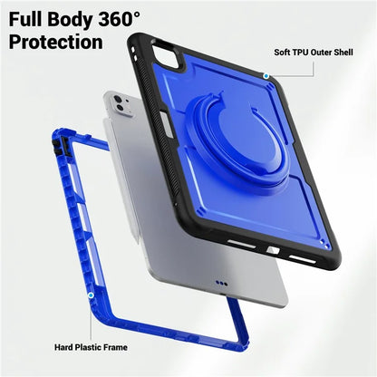 For iPad Pro 11 (2024) M4 A2836 Case PC+TPU Kickstand Tablet Cover with Pencil Holder, Shoulder Strap