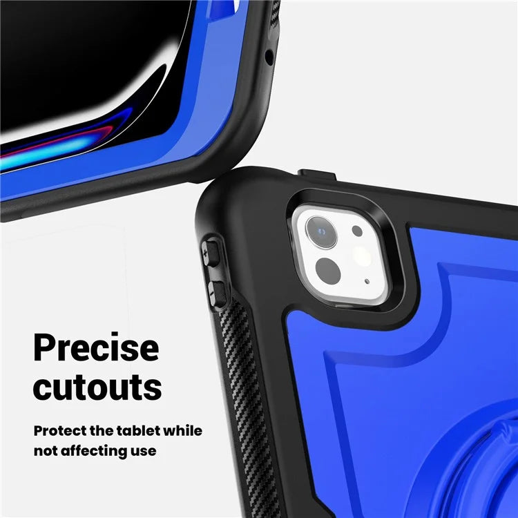 For iPad Pro 11 (2024) M4 A2836 Case PC+TPU Kickstand Tablet Cover with Pencil Holder, Shoulder Strap