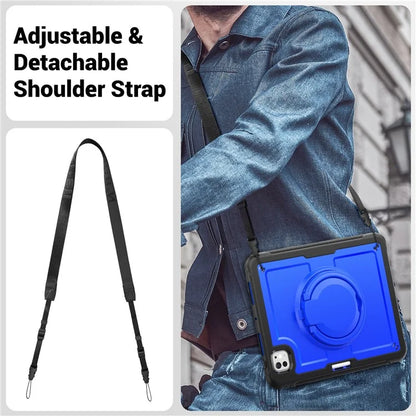 For iPad Pro 11 (2024) M4 A2836 Case PC+TPU Kickstand Tablet Cover with Pencil Holder, Shoulder Strap
