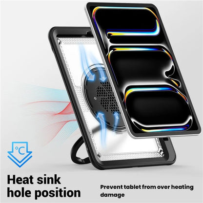 For iPad Pro 11 (2024) M4 A2836 Case PC+TPU Kickstand Tablet Cover with Pencil Holder, Shoulder Strap