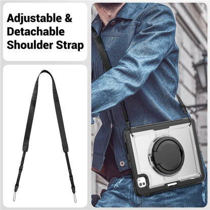 For iPad Pro 11 (2024) M4 A2836 Case PC+TPU Kickstand Tablet Cover with Pencil Holder, Shoulder Strap