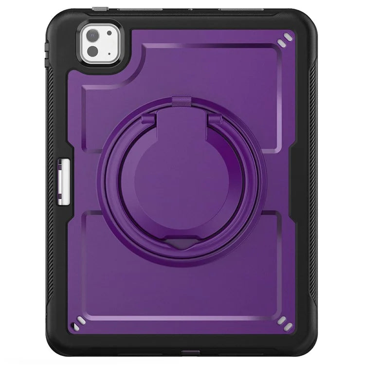 For iPad Pro 11 (2024) M4 A2836 Case PC+TPU Kickstand Tablet Cover with Pencil Holder, Shoulder Strap