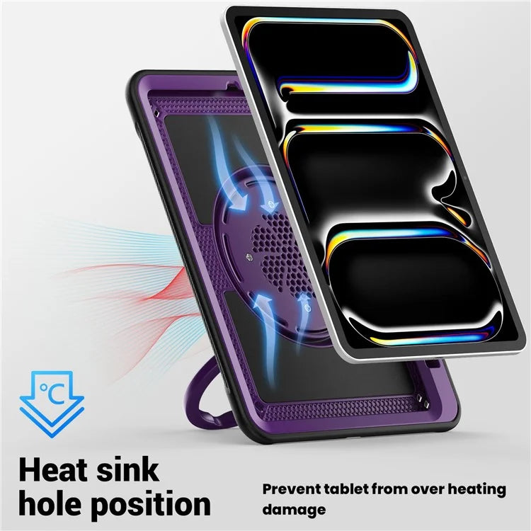 For iPad Pro 11 (2024) M4 A2836 Case PC+TPU Kickstand Tablet Cover with Pencil Holder, Shoulder Strap