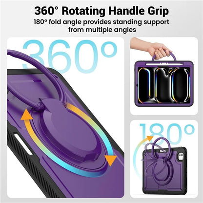 For iPad Pro 11 (2024) M4 A2836 Case PC+TPU Kickstand Tablet Cover with Pencil Holder, Shoulder Strap