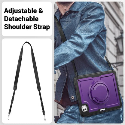 For iPad Pro 11 (2024) M4 A2836 Case PC+TPU Kickstand Tablet Cover with Pencil Holder, Shoulder Strap