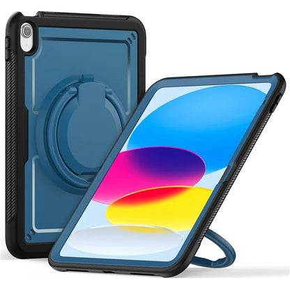 For iPad 10.9 (2022) Case PC+TPU Kickstand Tablet Cover with Pencil Holder, Shoulder Strap