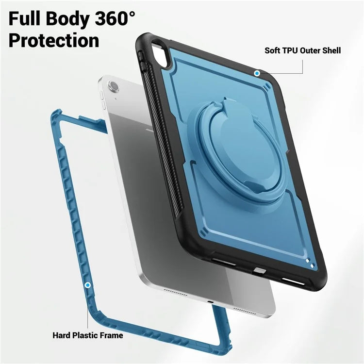 For iPad 10.9 (2022) Case PC+TPU Kickstand Tablet Cover with Pencil Holder, Shoulder Strap