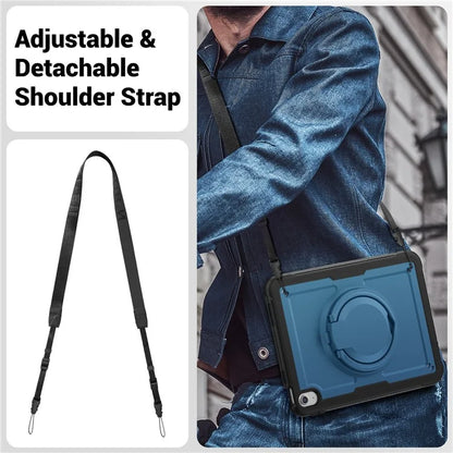For iPad 10.9 (2022) Case PC+TPU Kickstand Tablet Cover with Pencil Holder, Shoulder Strap