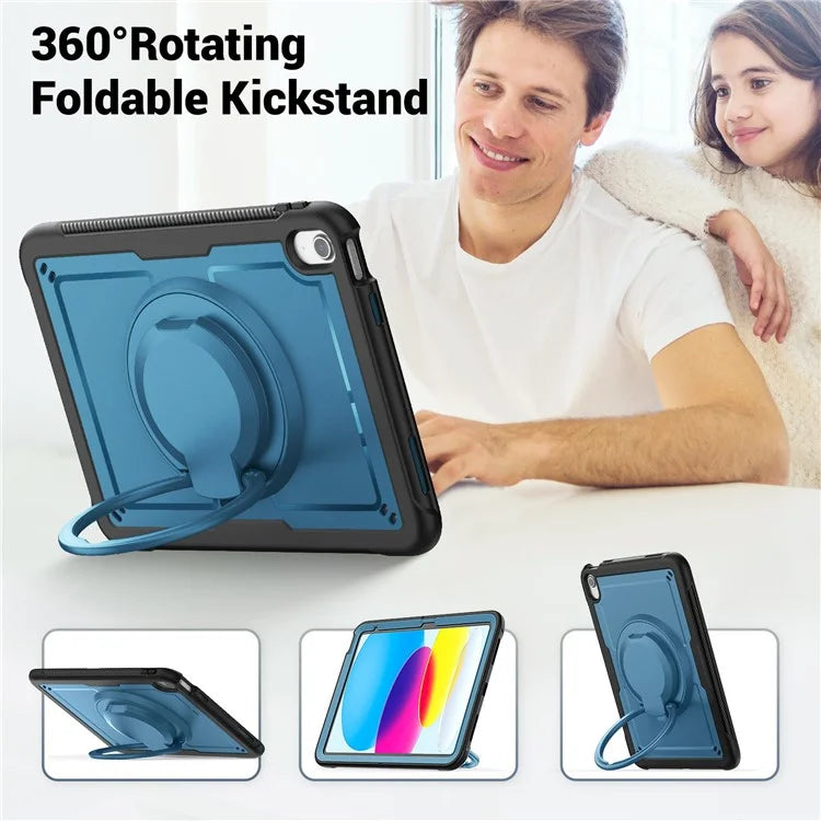 For iPad 10.9 (2022) Case PC+TPU Kickstand Tablet Cover with Pencil Holder, Shoulder Strap