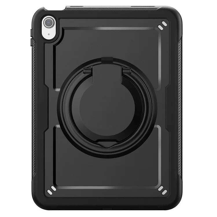 For iPad 10.9 (2022) Case PC+TPU Kickstand Tablet Cover with Pencil Holder, Shoulder Strap