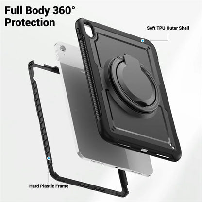 For iPad 10.9 (2022) Case PC+TPU Kickstand Tablet Cover with Pencil Holder, Shoulder Strap