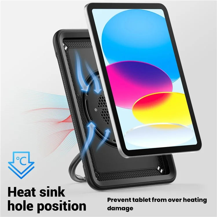 For iPad 10.9 (2022) Case PC+TPU Kickstand Tablet Cover with Pencil Holder, Shoulder Strap