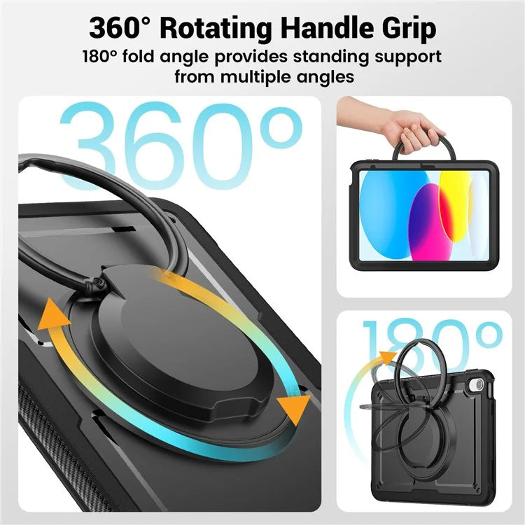 For iPad 10.9 (2022) Case PC+TPU Kickstand Tablet Cover with Pencil Holder, Shoulder Strap