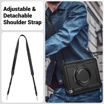 For iPad 10.9 (2022) Case PC+TPU Kickstand Tablet Cover with Pencil Holder, Shoulder Strap