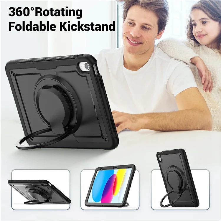 For iPad 10.9 (2022) Case PC+TPU Kickstand Tablet Cover with Pencil Holder, Shoulder Strap