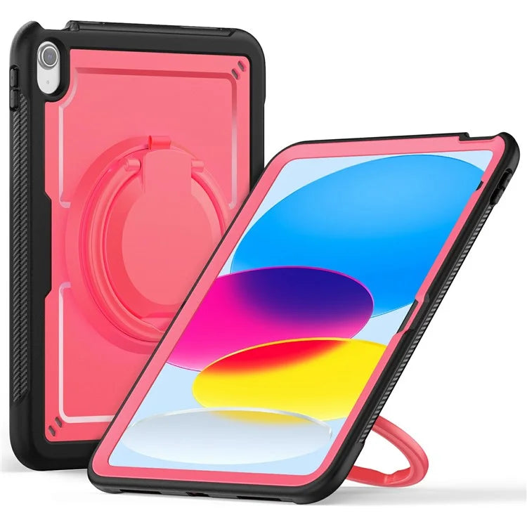 For iPad 10.9 (2022) Case PC+TPU Kickstand Tablet Cover with Pencil Holder, Shoulder Strap