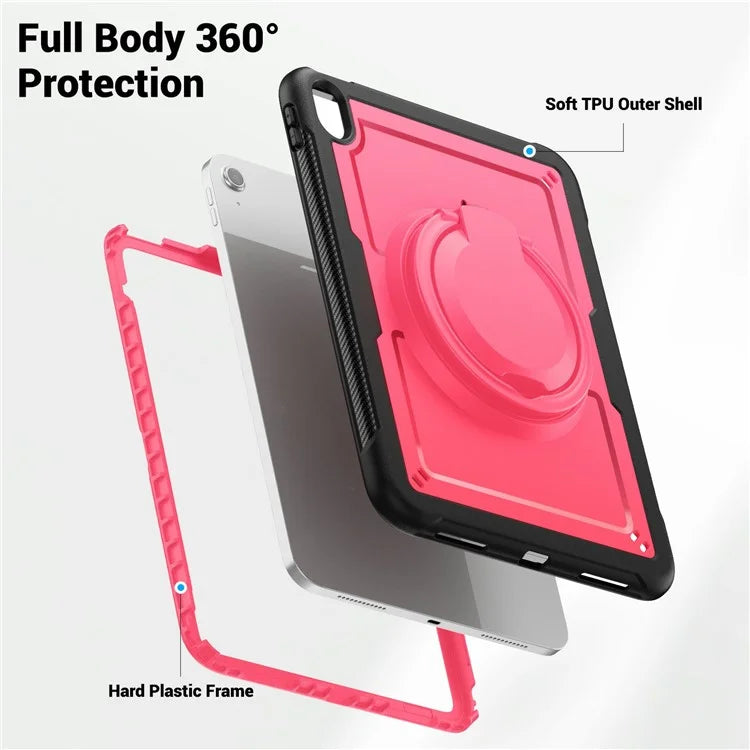 For iPad 10.9 (2022) Case PC+TPU Kickstand Tablet Cover with Pencil Holder, Shoulder Strap