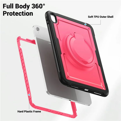 For iPad 10.9 (2022) Case PC+TPU Kickstand Tablet Cover with Pencil Holder, Shoulder Strap