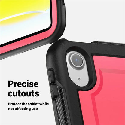 For iPad 10.9 (2022) Case PC+TPU Kickstand Tablet Cover with Pencil Holder, Shoulder Strap