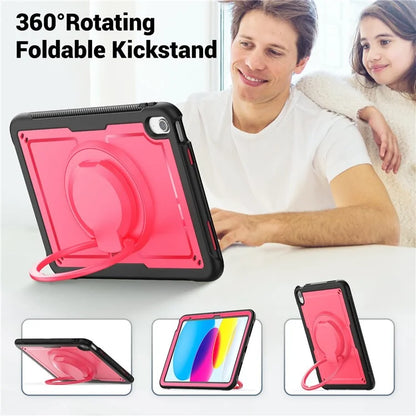For iPad 10.9 (2022) Case PC+TPU Kickstand Tablet Cover with Pencil Holder, Shoulder Strap