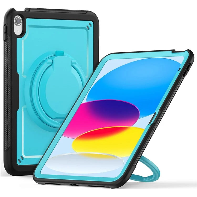 For iPad 10.9 (2022) Case PC+TPU Kickstand Tablet Cover with Pencil Holder, Shoulder Strap