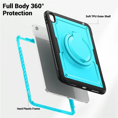 For iPad 10.9 (2022) Case PC+TPU Kickstand Tablet Cover with Pencil Holder, Shoulder Strap