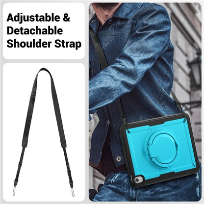 For iPad 10.9 (2022) Case PC+TPU Kickstand Tablet Cover with Pencil Holder, Shoulder Strap