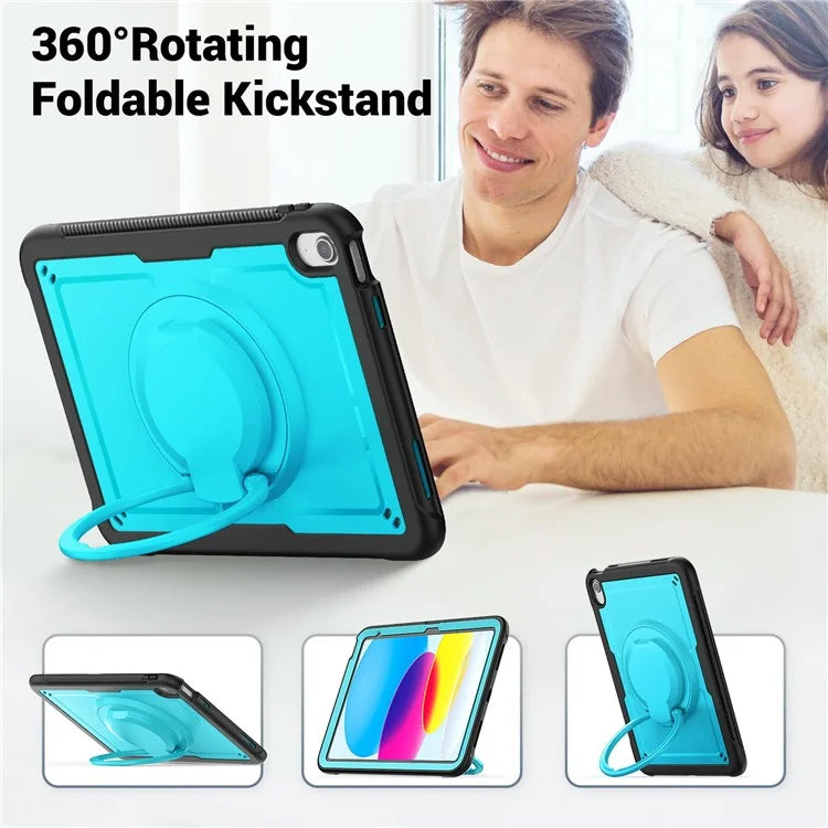 For iPad 10.9 (2022) Case PC+TPU Kickstand Tablet Cover with Pencil Holder, Shoulder Strap